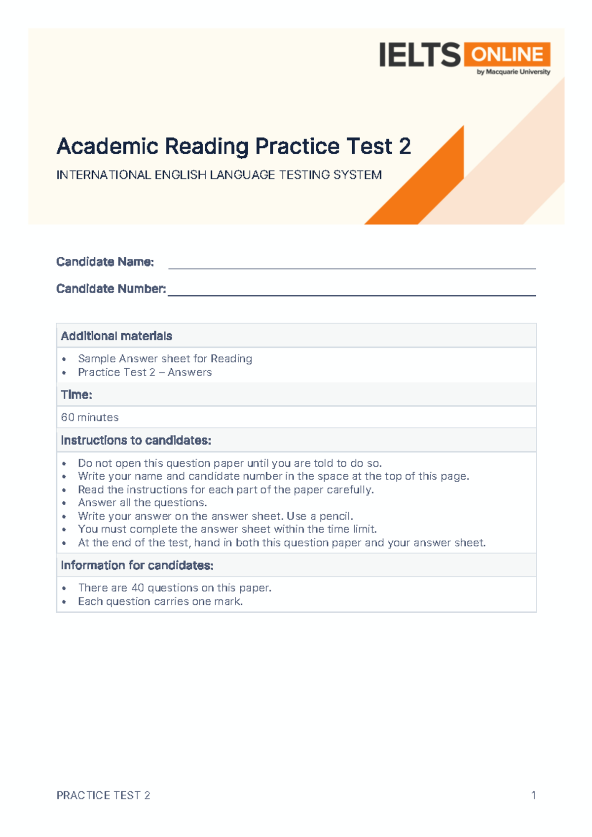 Macquarie University IOL IELTS Academic Reading Practice Test 2 - Studocu