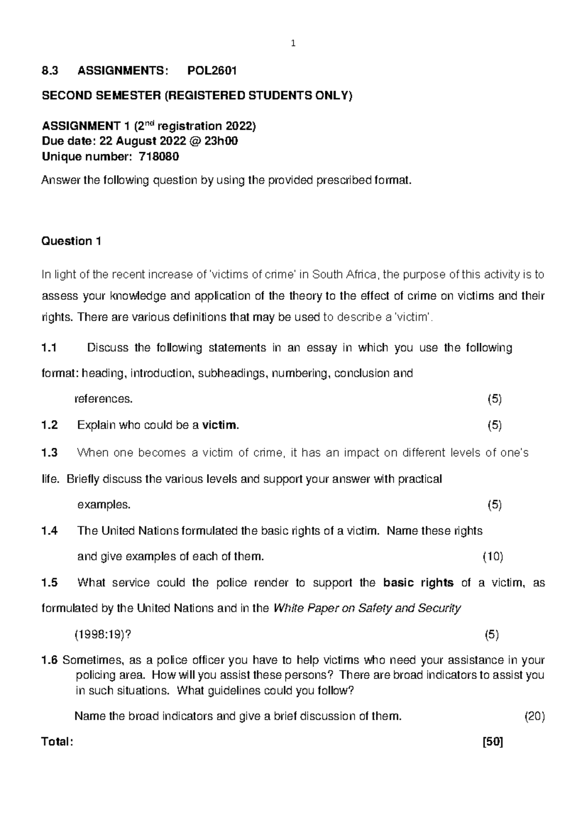 POL2601 2022 03 2nd semester Assignment 1 2 pdf - 1 8 ASSIGNMENTS: POL ...