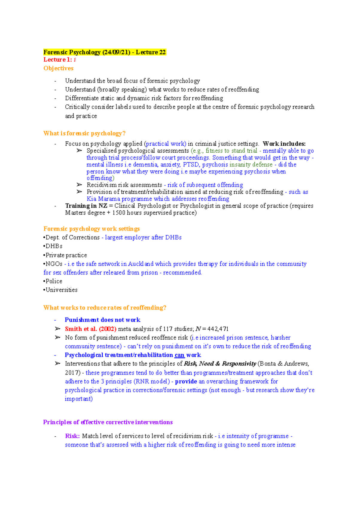 Forensic Psychology Lecture Notes - Psych 108 Final Exam Prep - Studocu