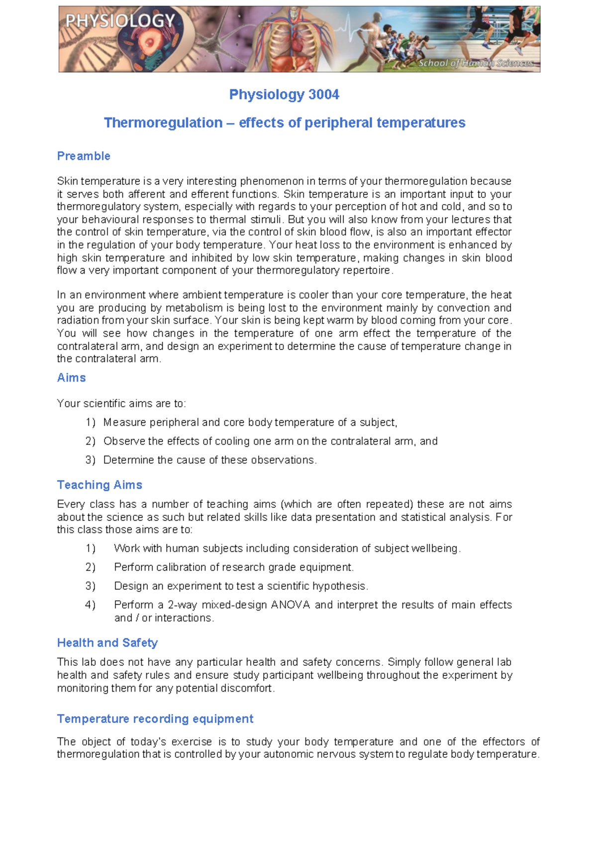 PHYL3004 Lab Manual: Designing Experiments on Thermoregulation - Studocu