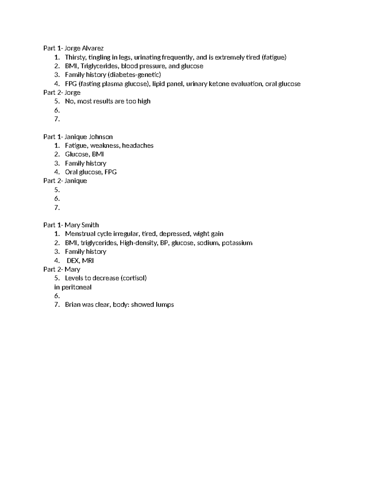 Group Endocrine Case Study: Patient Evaluations and Results - Studocu