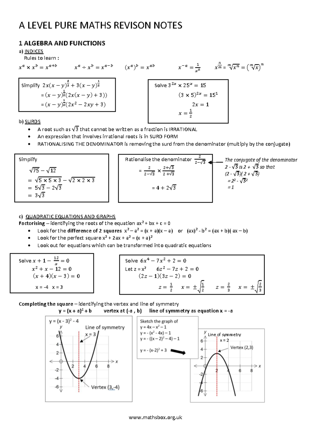 A Level Pure Maths - Comprehensive Revision Notes - Studocu