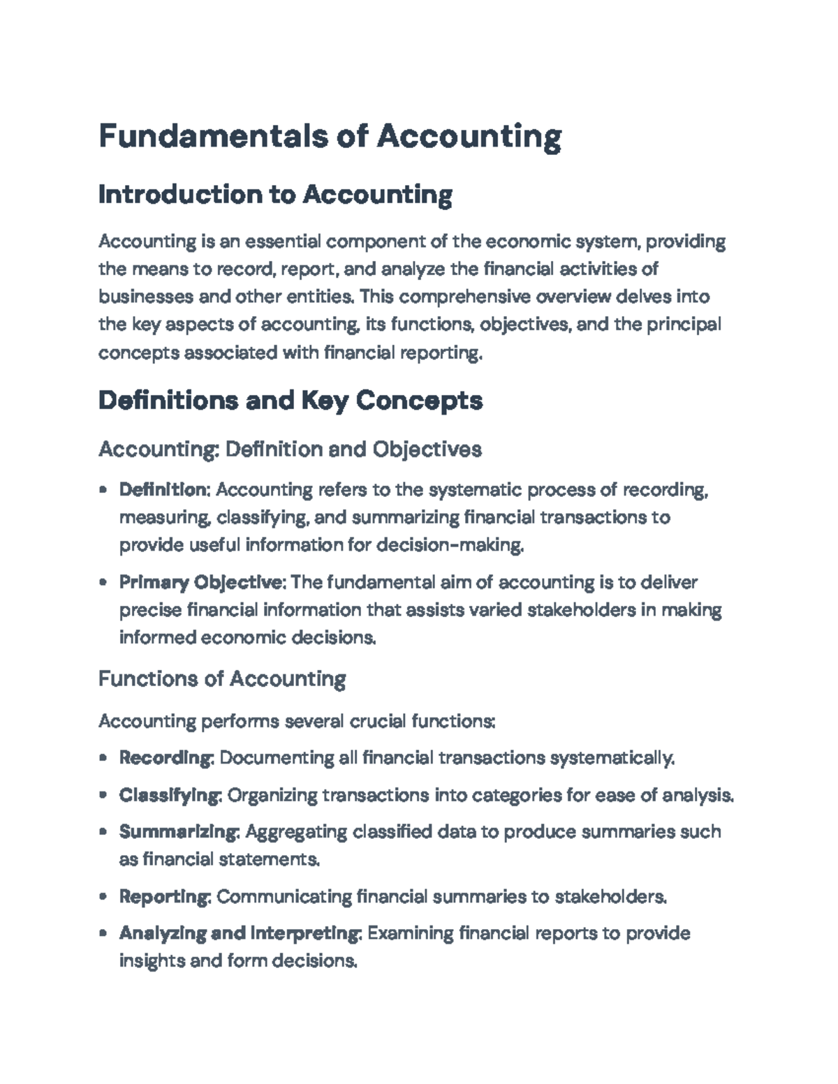 Fundamentals of Accounting: Key Concepts and Functions Overview ...