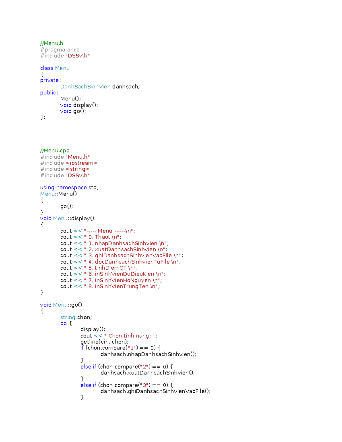 Menu Class Implementation in C++ (Baitap 3-2 - 2023) - Studocu