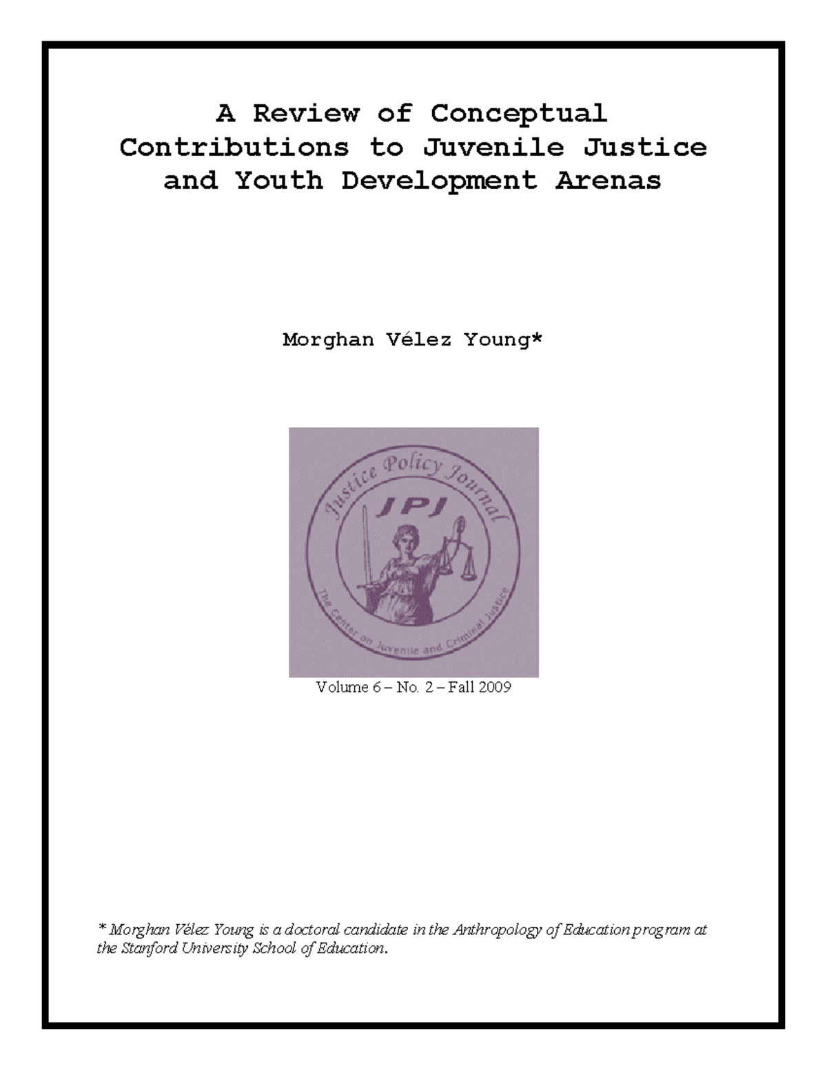 Conceptual Contributions to Juvenile Justice & Youth Development (EDUC ...