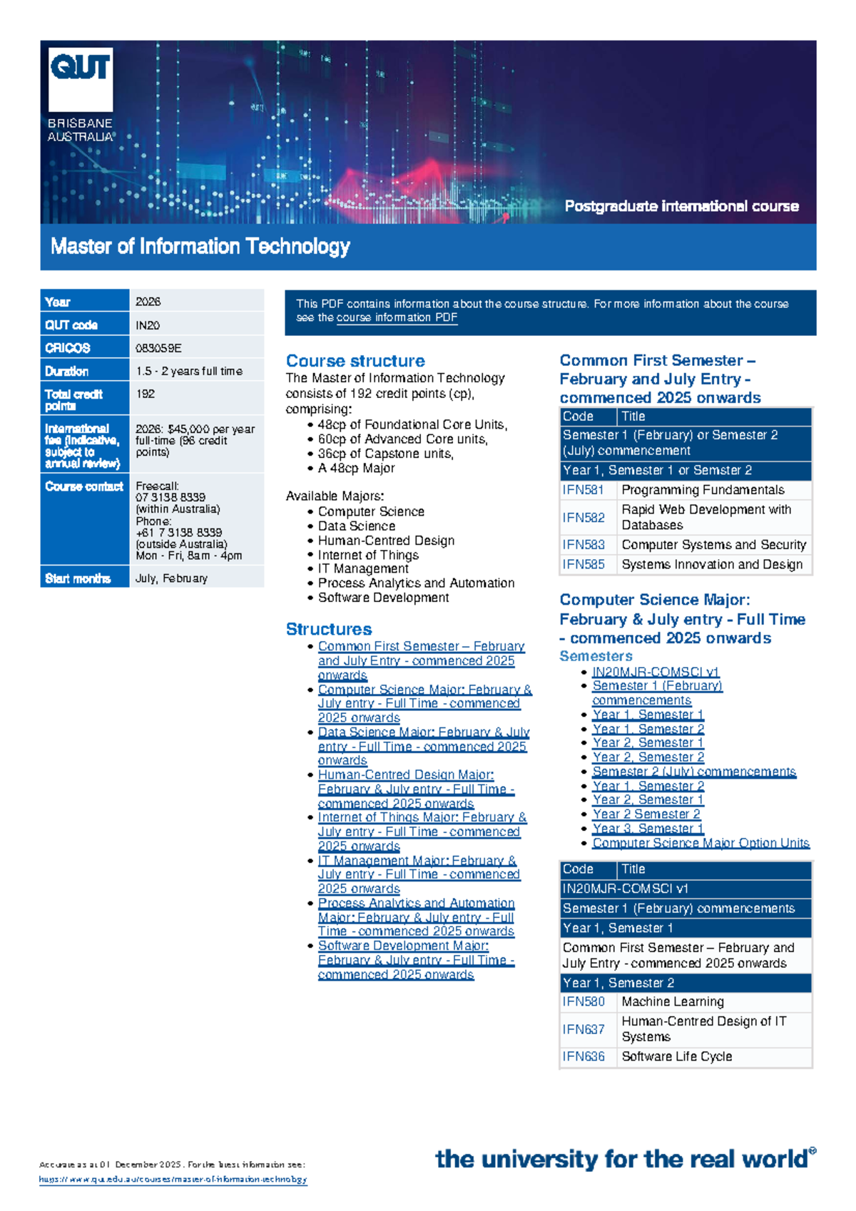 Master of Information Technology Course Structure Overview - QUT IN20 ...