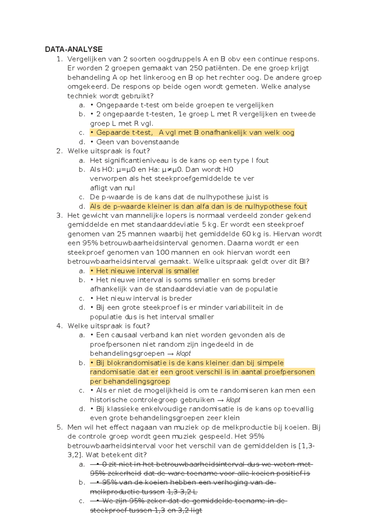 Examenvragen Data Analyse (DA101) - Statistische Toetsen en Hypotheses ...