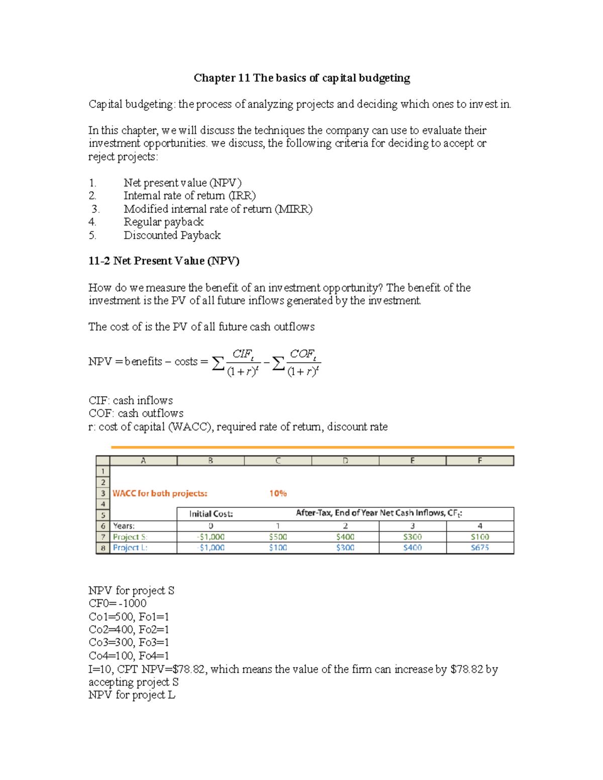 Chapter 11: Basics of Capital Budgeting - Evaluation Techniques ...