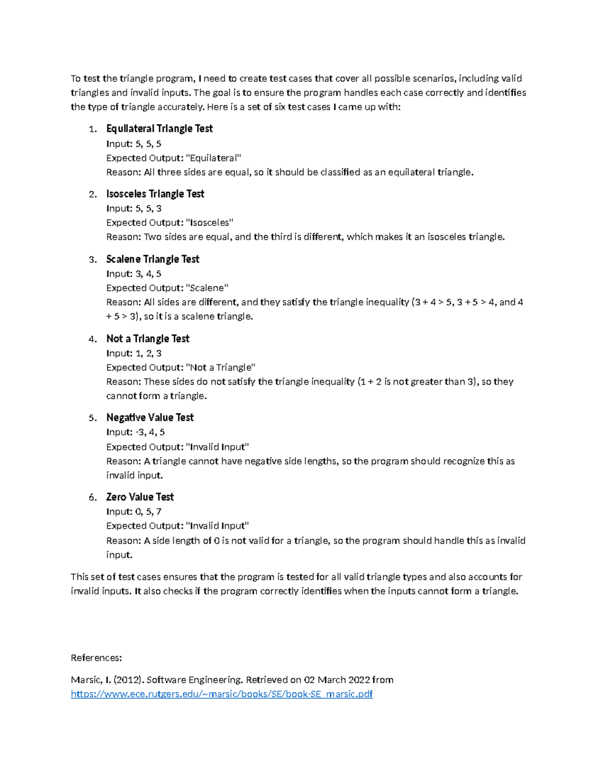CS 2401 Programing Assignment 5 - To test the triangle program, I need ...