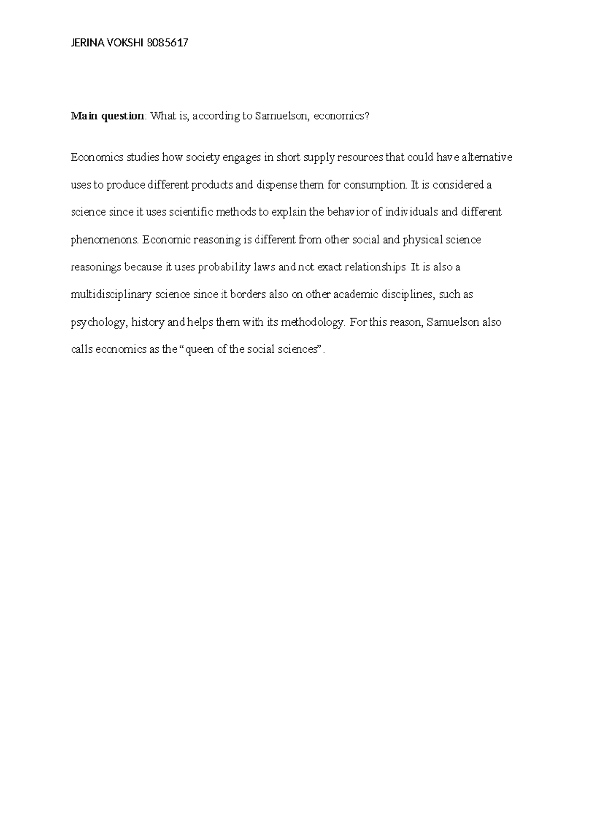 Economics Overview: Main Concepts from Samuelson's Perspective ...