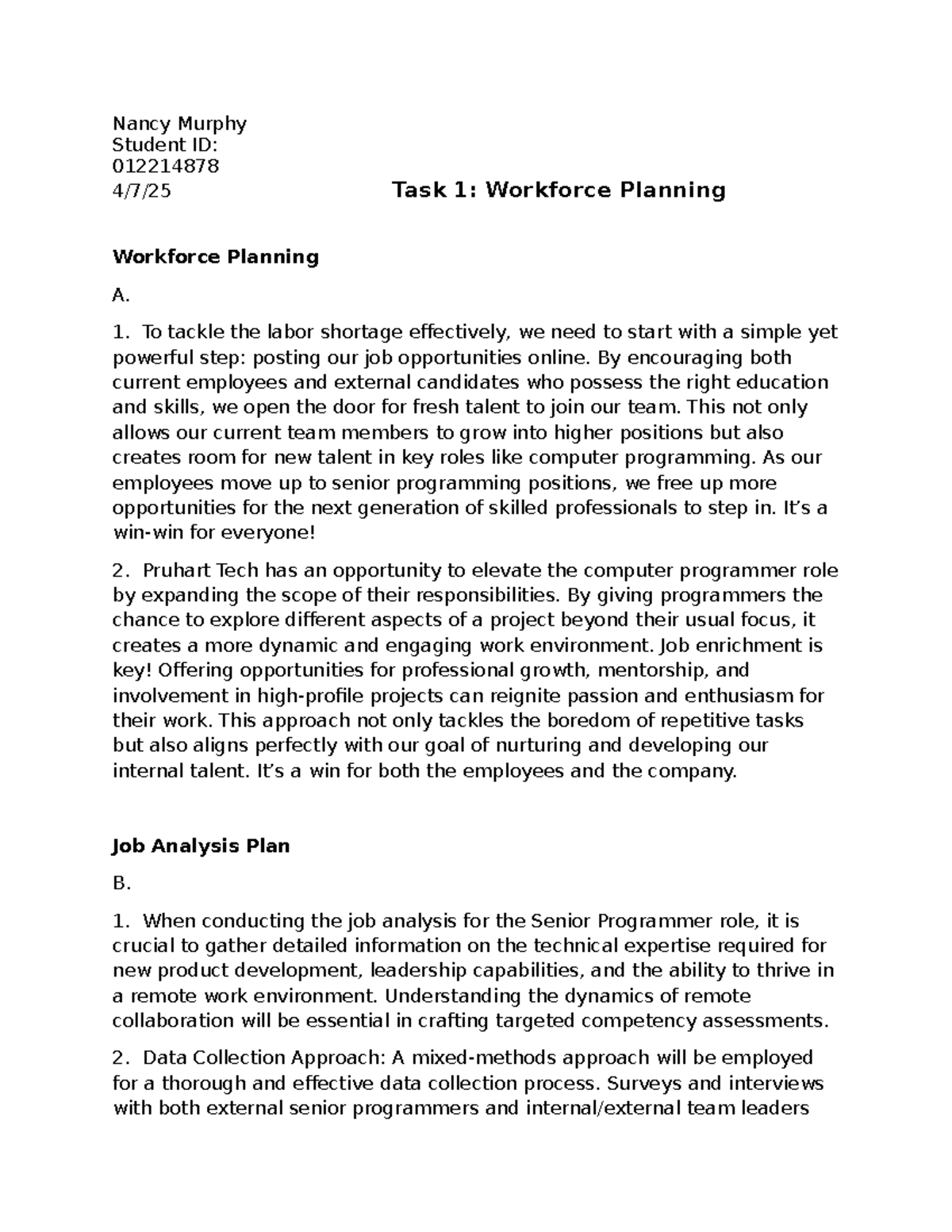 Task 1: Workforce Planning Strategies for Senior Programmers - Studocu