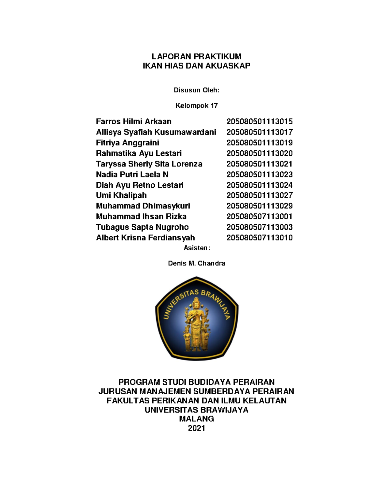 Laporan Praktikum Ikan Hias dan Akuaskap Kelompok 17 2021 - Document Preview