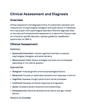 Clinical Assessment and Diagnosis: Comprehensive Overview for PSY 101 ...