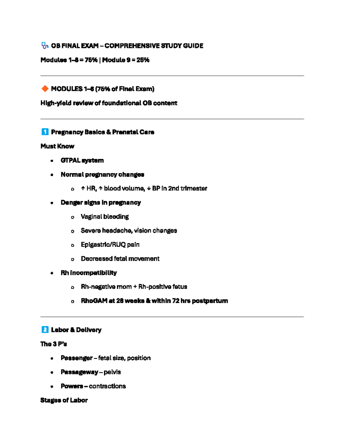 OB Final Exam Comprehensive Study Guide: Key Concepts & Emergencies ...