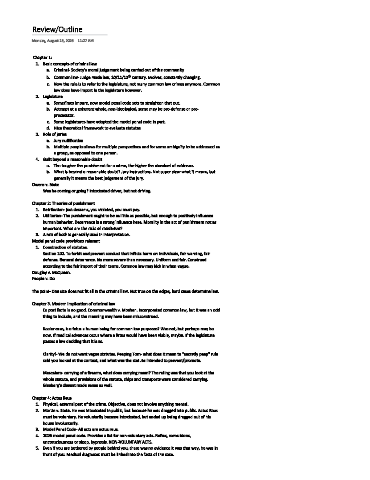 Crim Law Outline: Key Concepts & Theories (Chapters 1-7) - Studocu