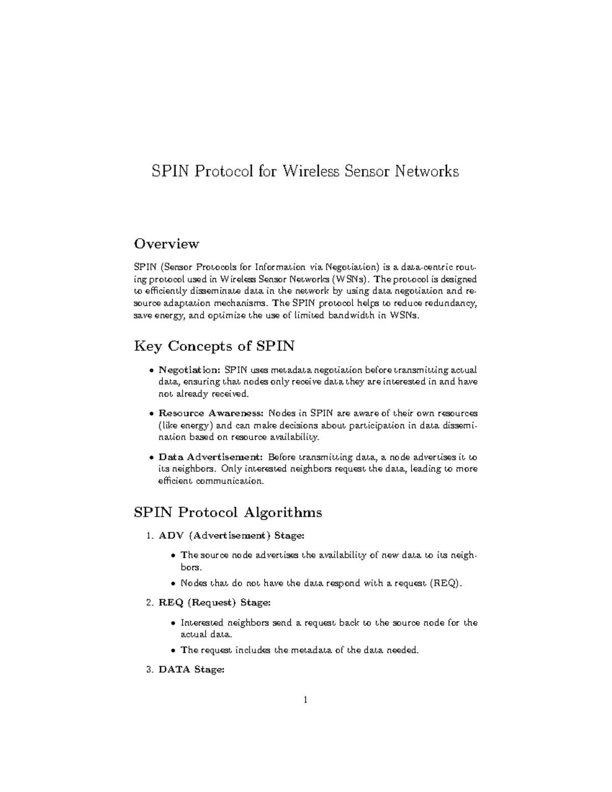 SPIN Protocol Overview for Wireless Sensor Networks (OEC Notes) - Studocu