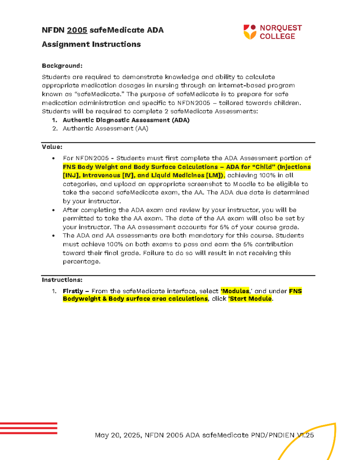 NFDN 2005 SafeMedicate ADA Assignment Instructions V1.25 - Studocu