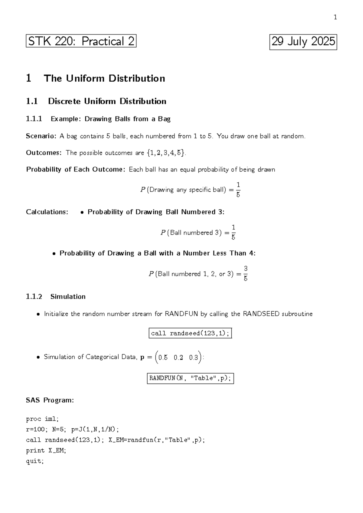 1 STK 220: Practical 2 - Understanding Uniform Distributions - Studocu