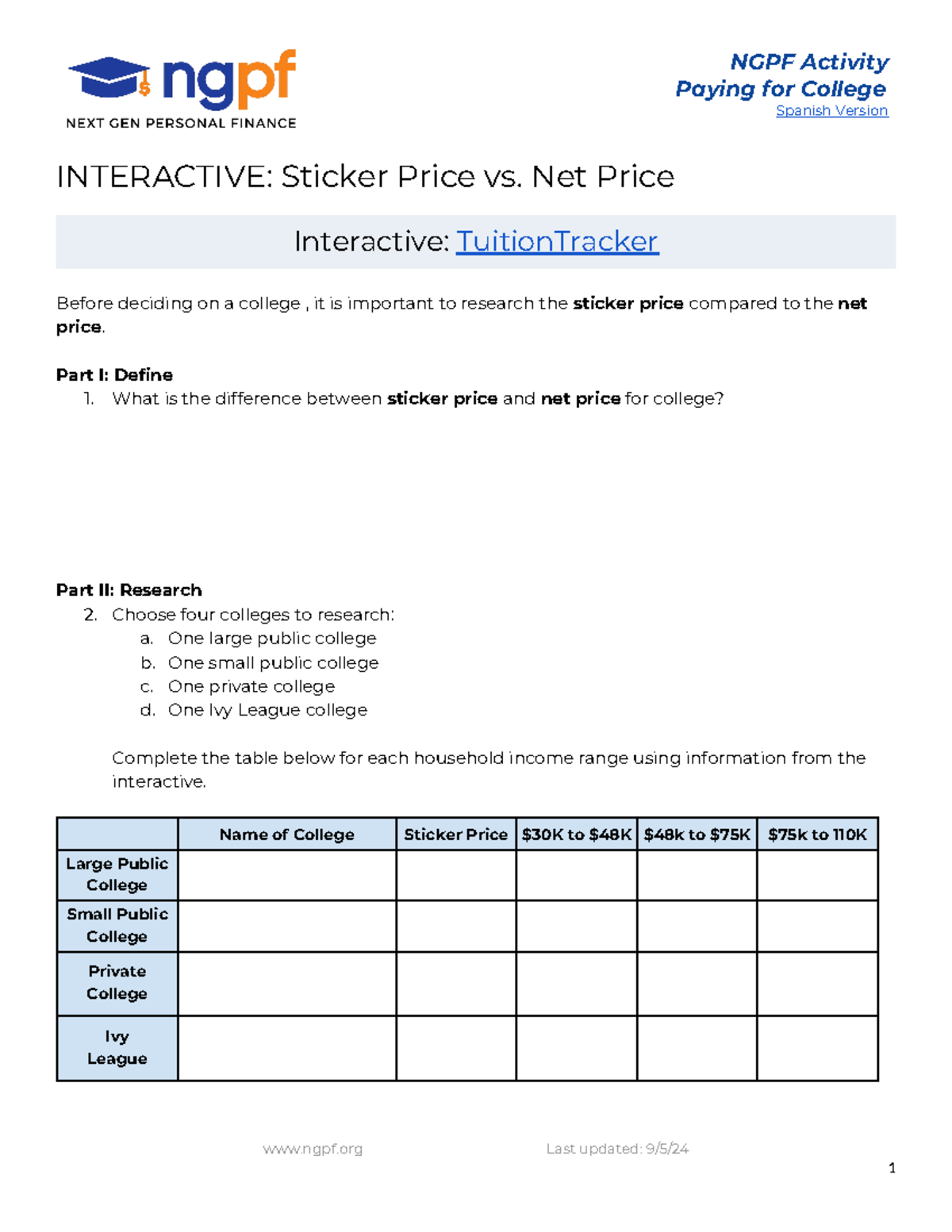 NGPF Lesson: Understanding Sticker Price vs. Net Price in College Costs ...