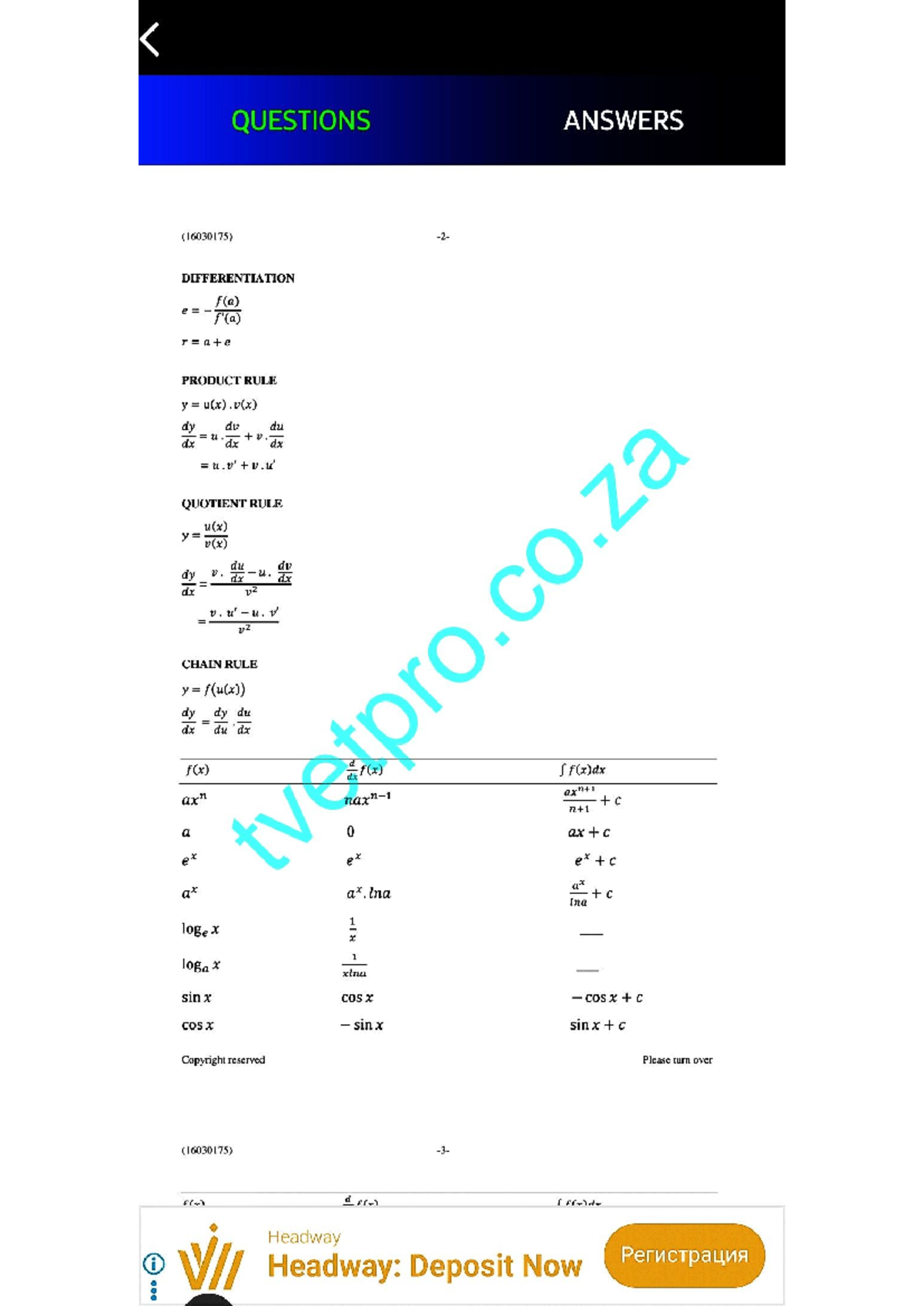 N5 Mathematics Formula Sheet (16030175) - Differentiation Rules - Studocu