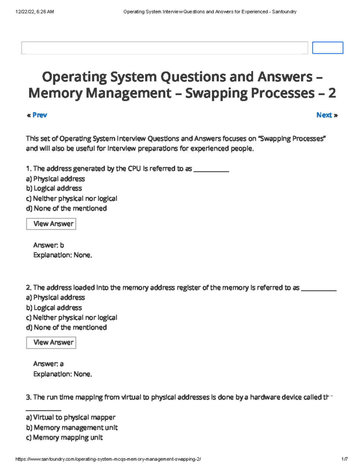 OS Interview Q&A: Memory Management & Swapping Processes - 2 - Studocu