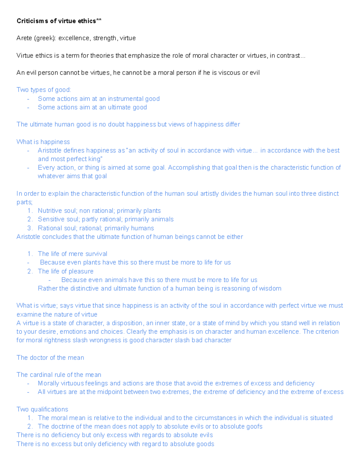 PHI 1102 - Critique of Virtue Ethics and the Doctrine of the Mean - Studocu