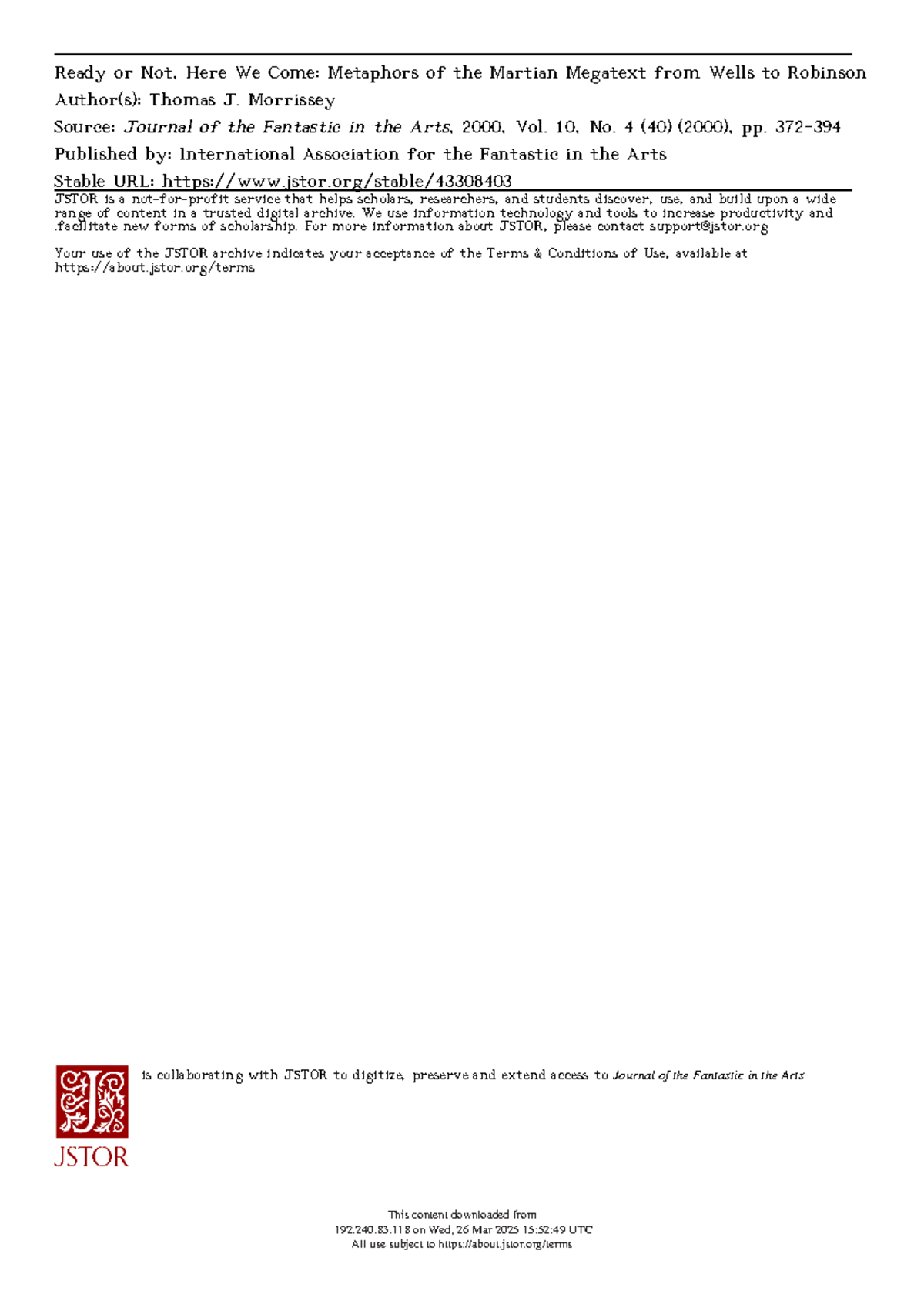 Metaphorical Exploration of Mars: From Wells to Robinson (EGL 200 ...