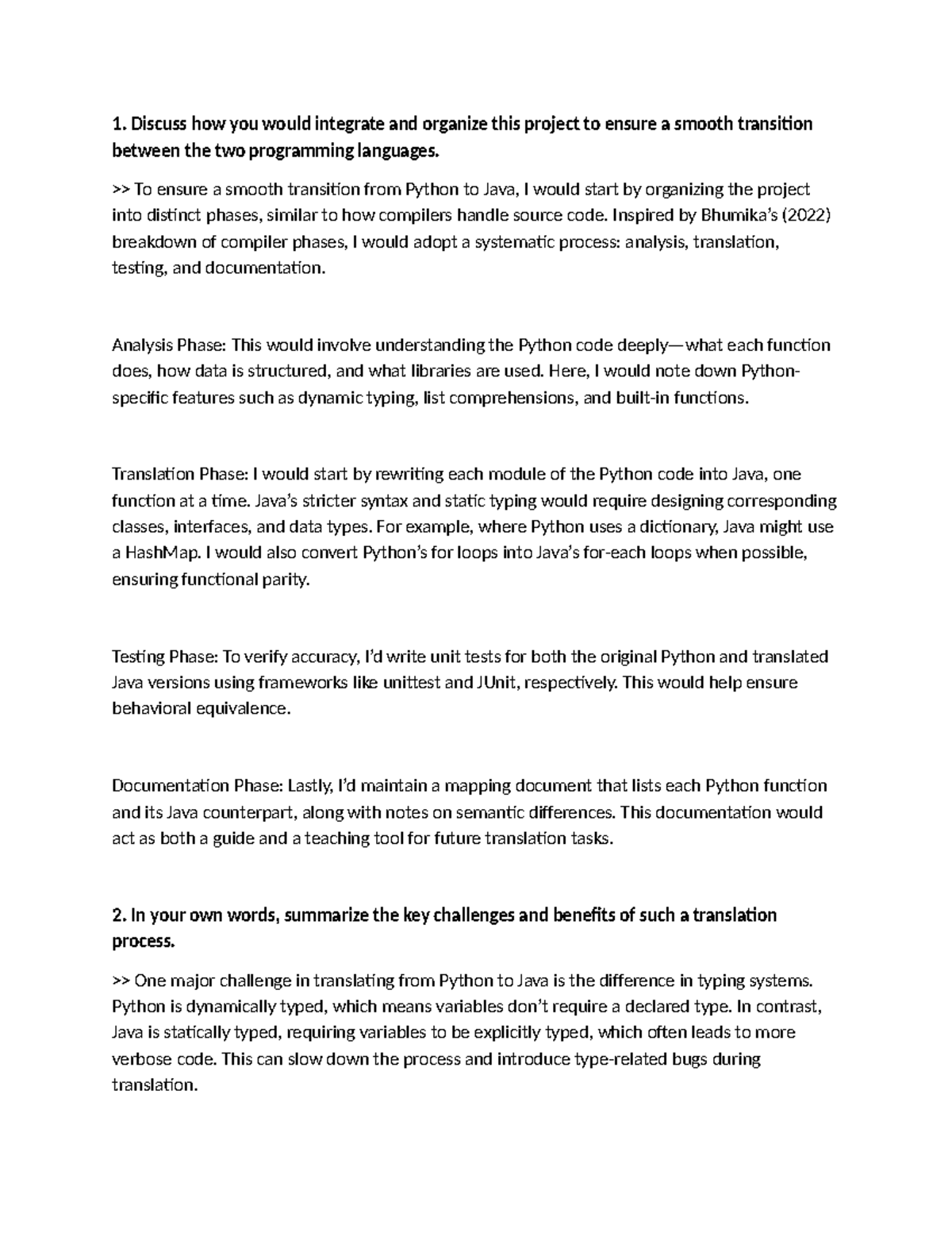 Discussion Forum Unit 7: Transitioning from Python to Java Programming ...