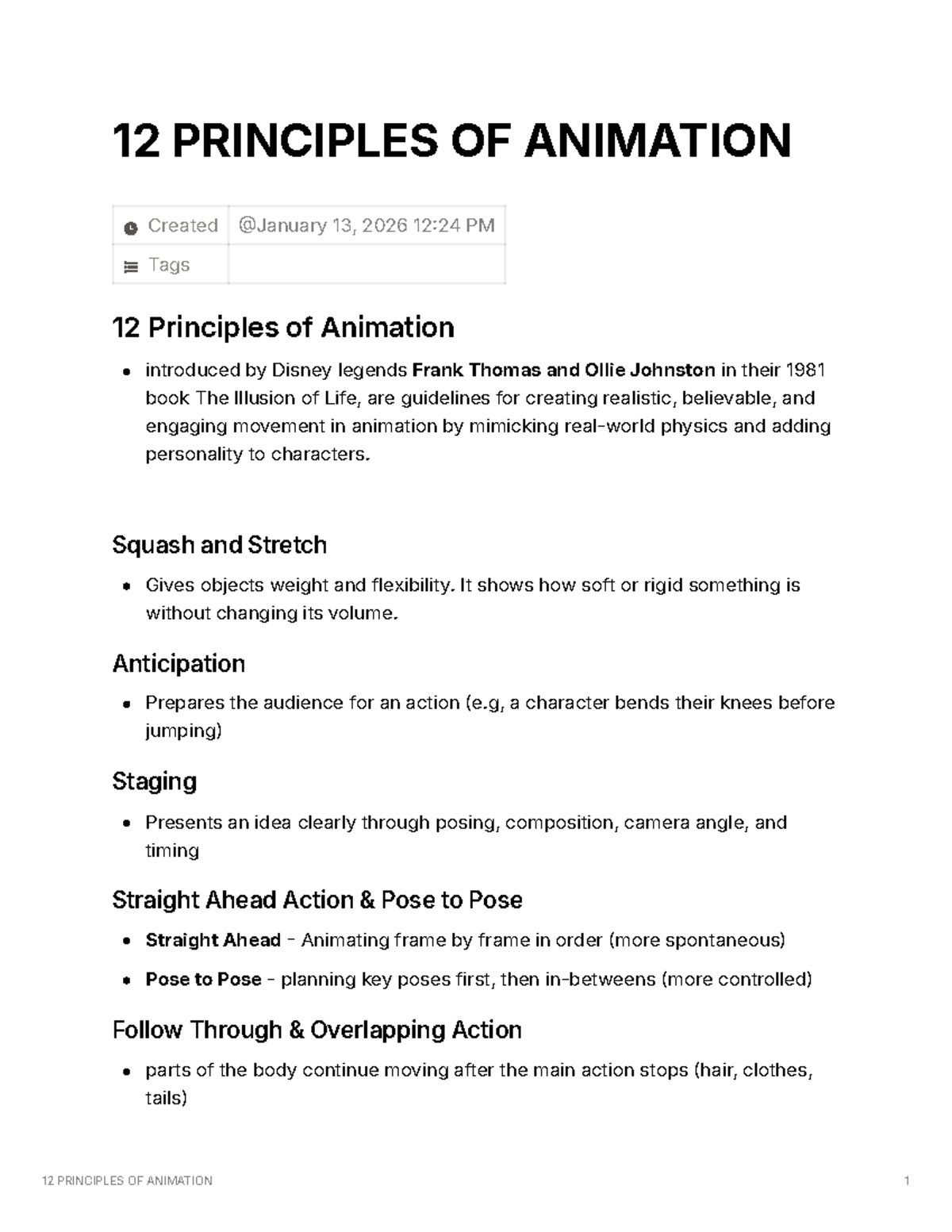 12 Principles of Animation: Guidelines for Realistic Movement - Studocu