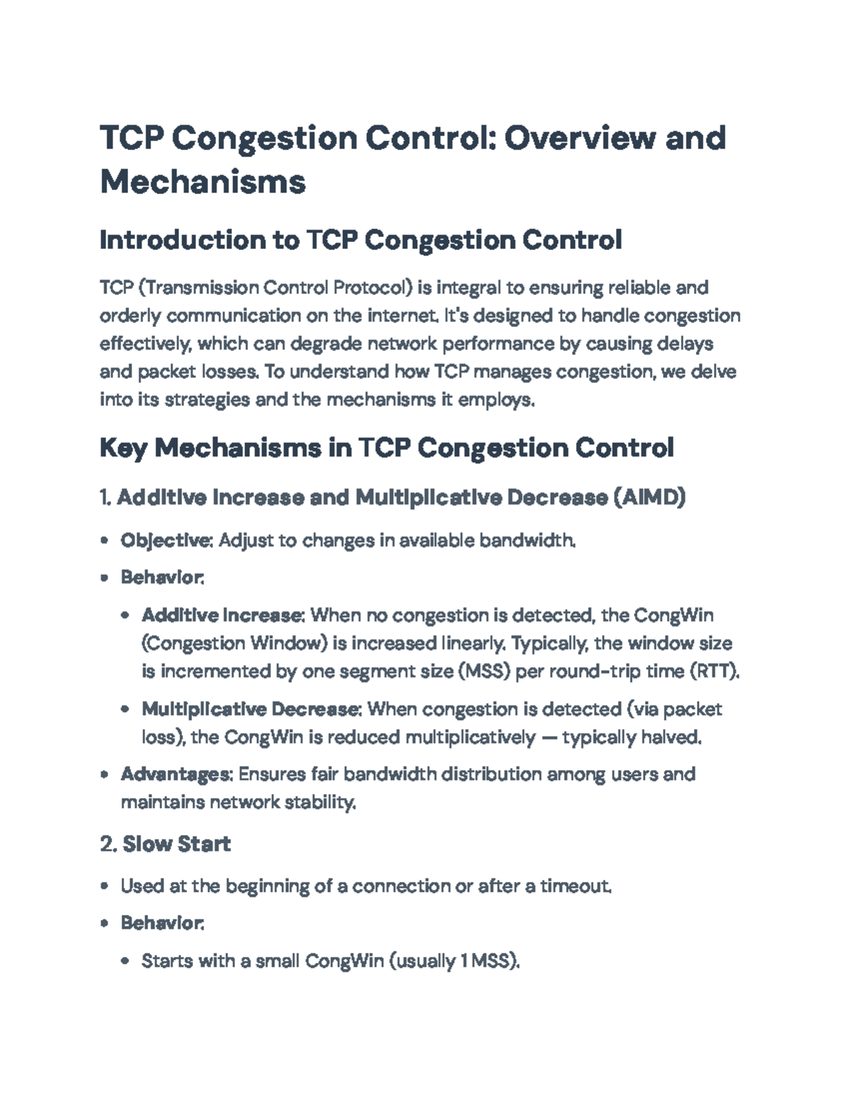 TCP Congestion Control Mechanisms: Overview and Strategies - TCP ...
