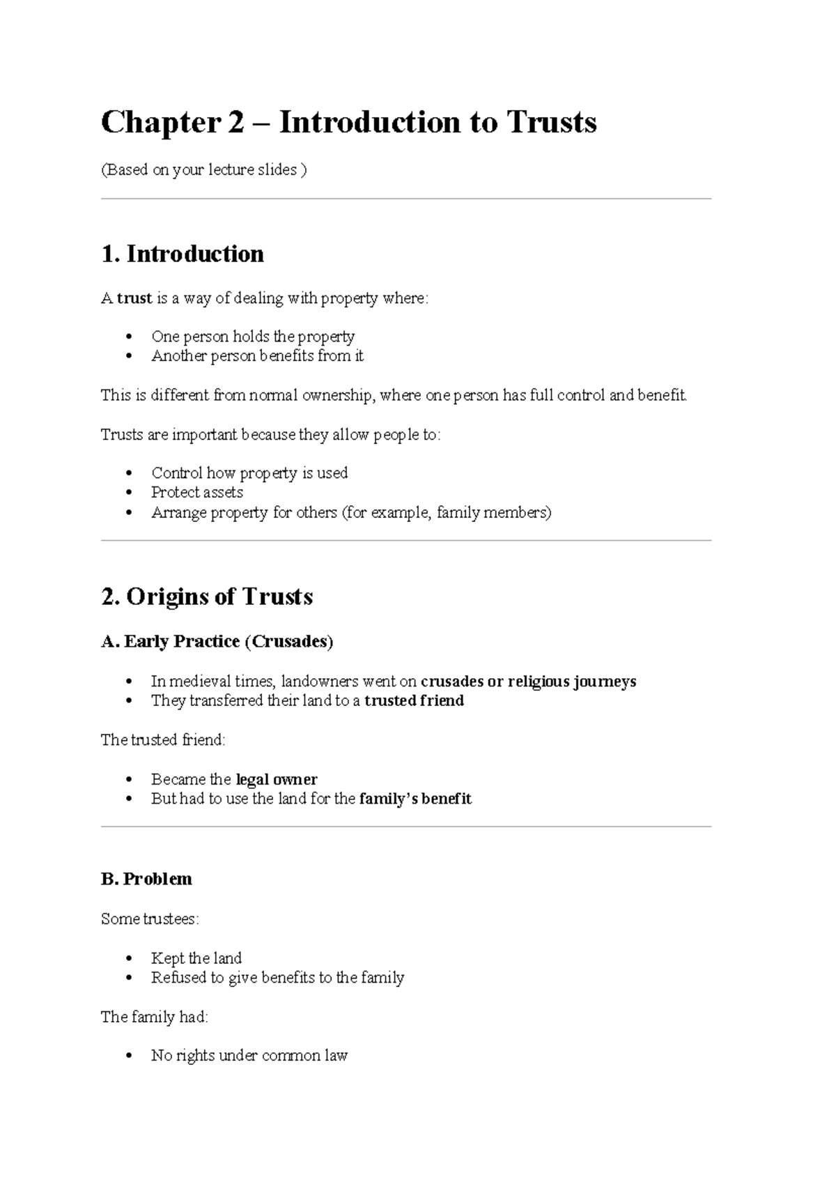 CH 2 - Introduction to Trusts: Key Concepts and Principles - Studocu