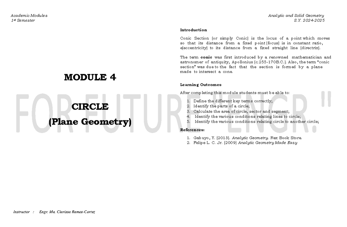 Module 5 - Circle in Plane Geometry (Geo 1) 1st Sem 2024-2025 - Studocu