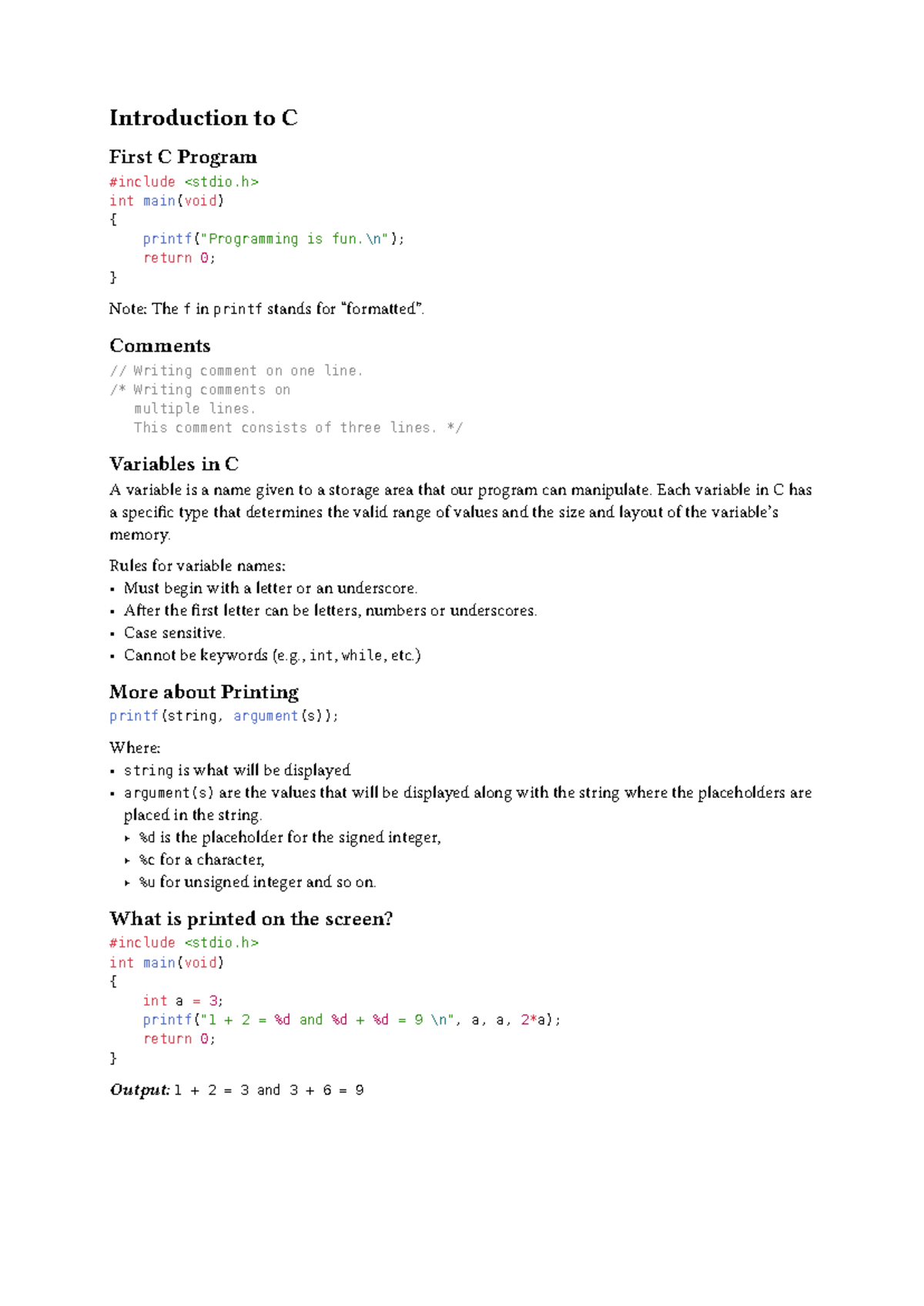 CS137 - Intro to C Programming: Key Concepts and Basics - Studocu