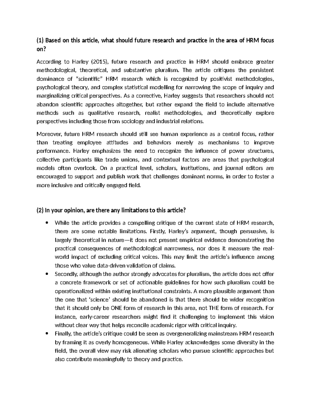 Article Response on Future HRM Research Directions - HRM 101 - Studocu