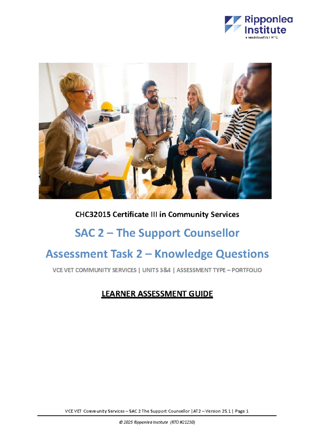 CHC32015 Community Services SAC 2: Support Counsellor Knowledge ...