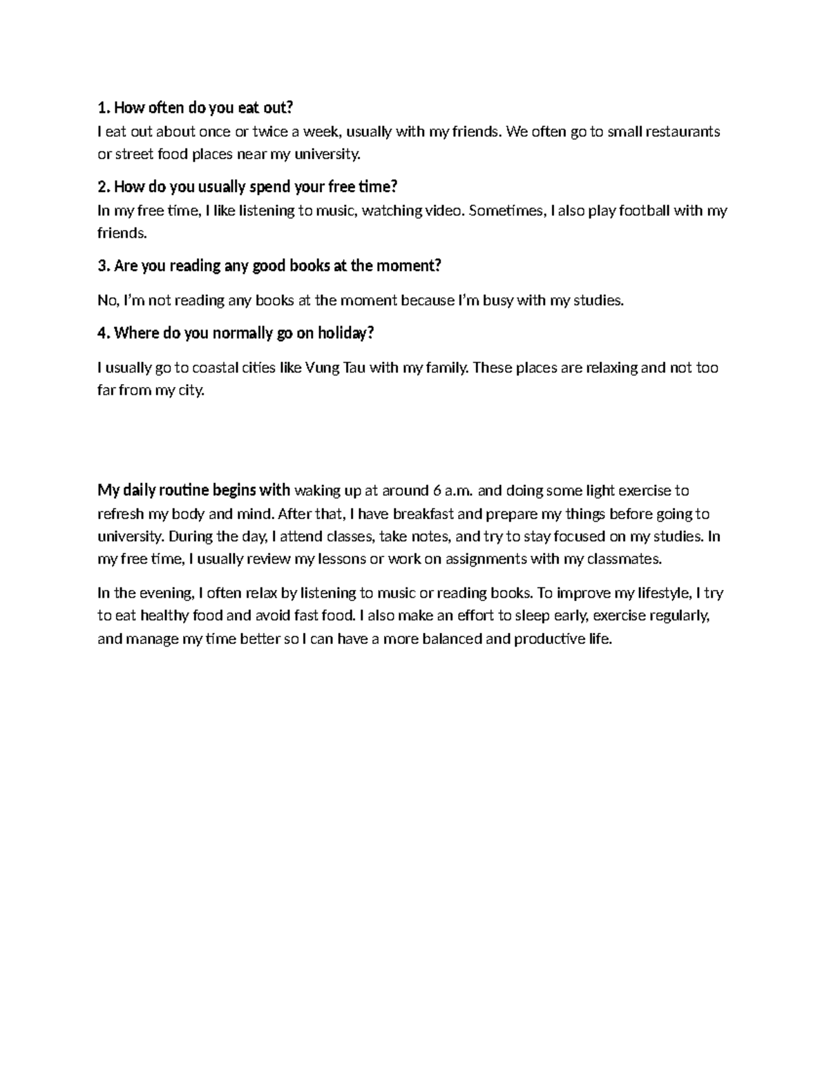 TA1 - Lifestyle and Daily Routine Reflections - Studocu