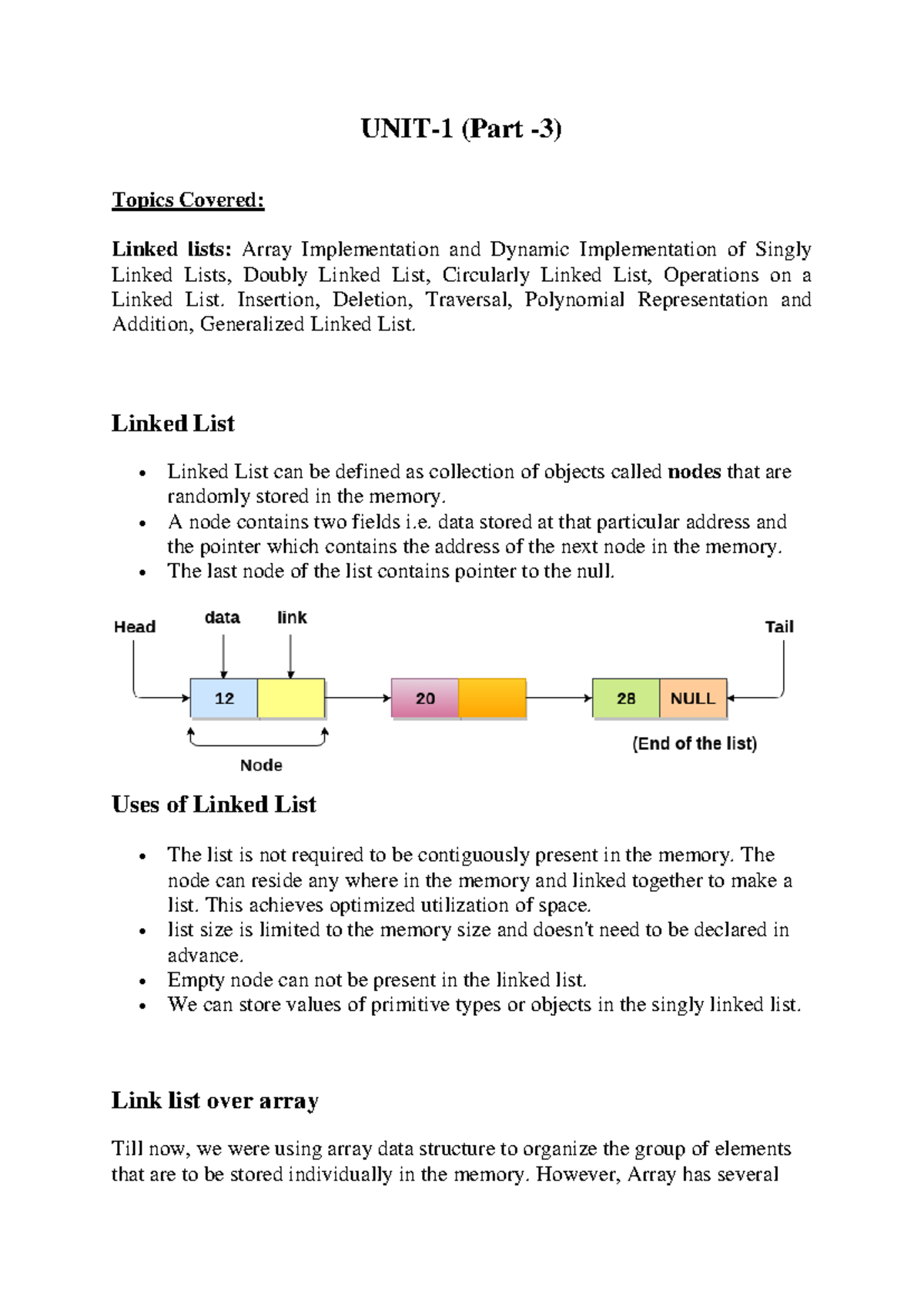 Unit -1 Linked List Operations: BCS301 Data Structure - Studocu
