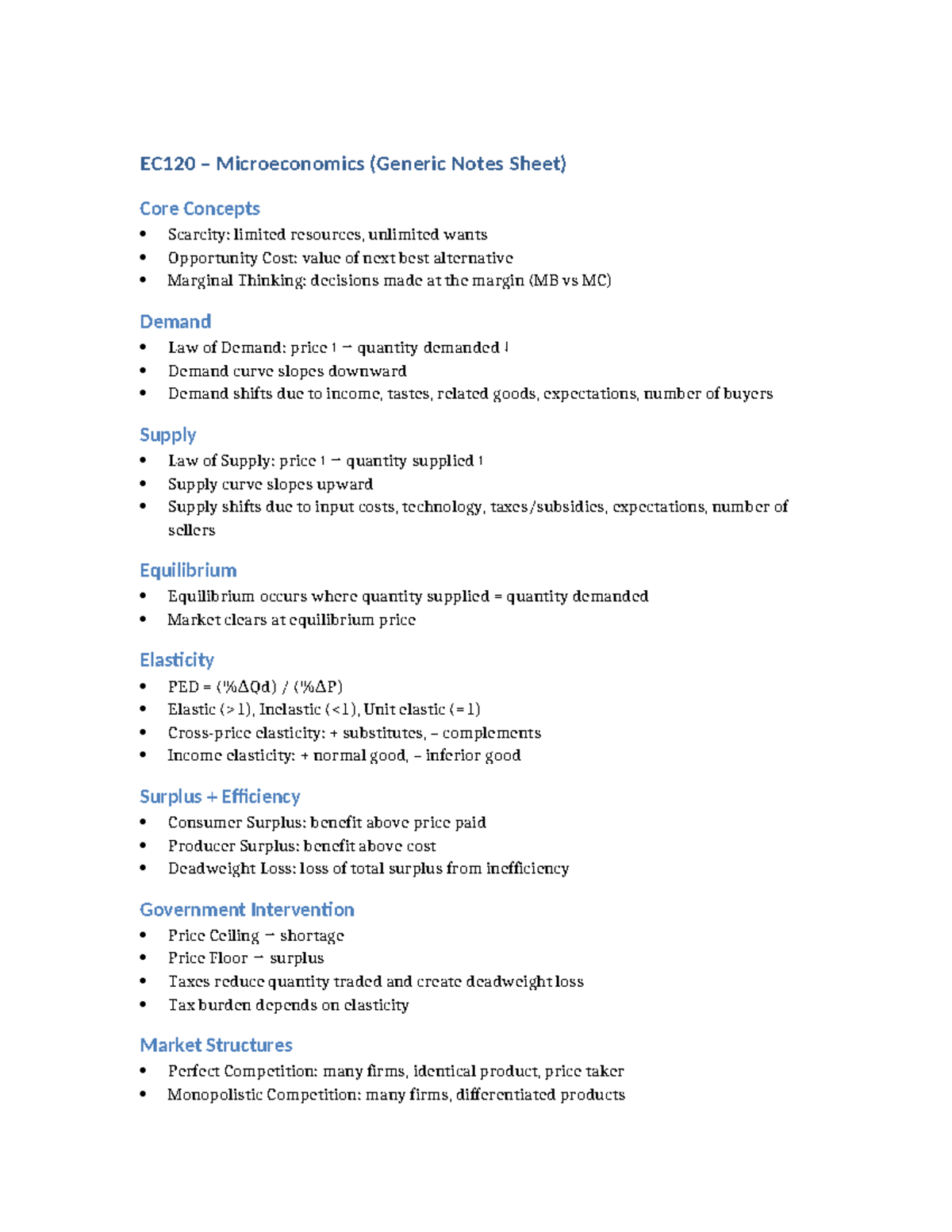 EC120 Microeconomics: Key Concepts and Core Notes - Studocu