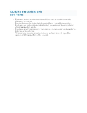 Population Ecology - Study Notes & Assignments - Studocu