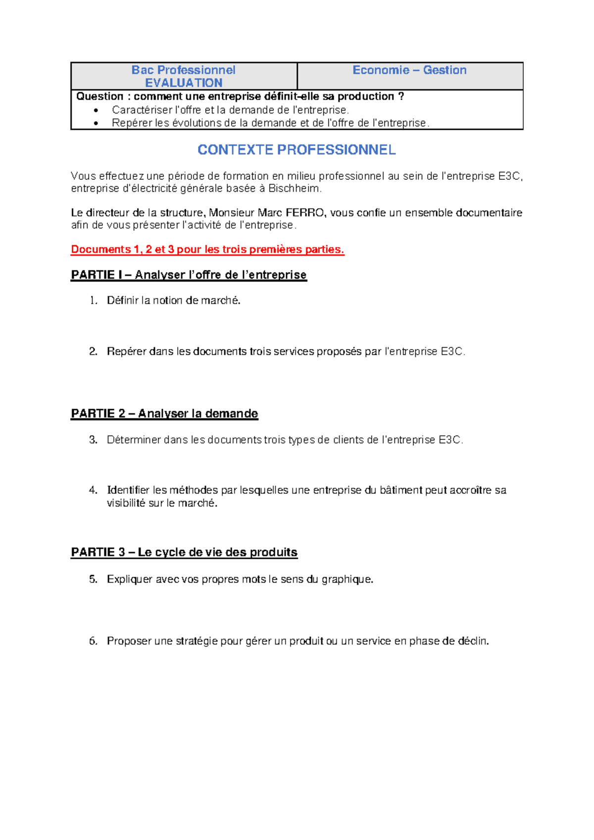 Bac Pro E3C - Évaluation Économie Gestion: Analyse de la Demande et ...