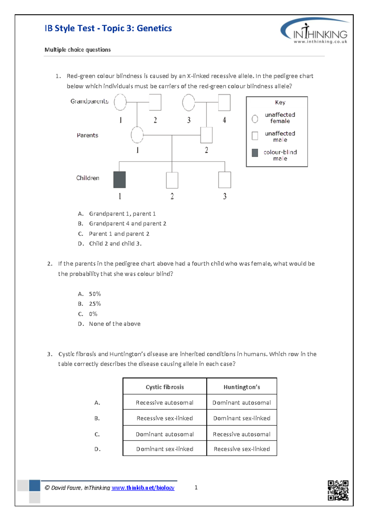 IB Biology Test 03: Genetics - Questions and Structured Answers - Studocu