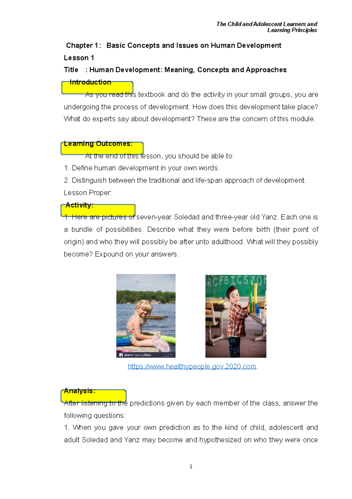 Module on Child and Adolescent Development 1: Key Concepts and Issues ...