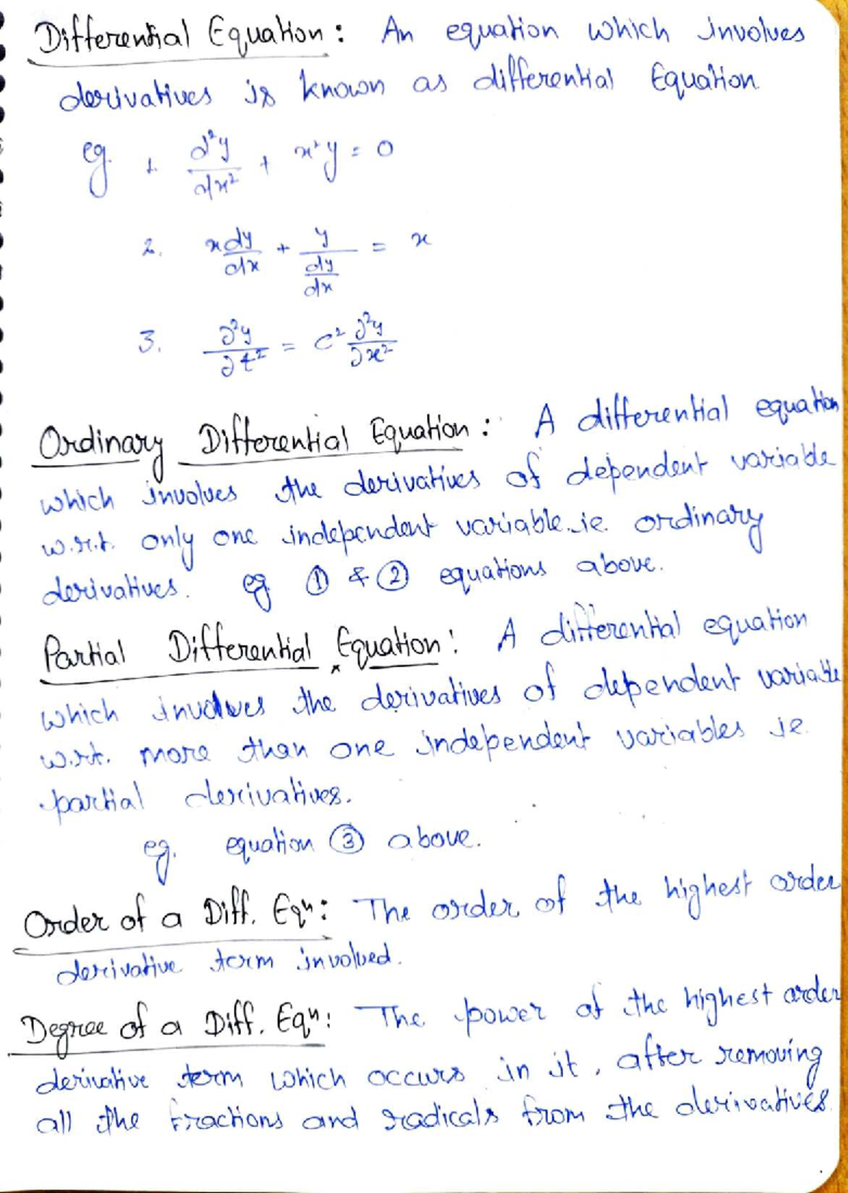 Ordinary and Partial Differential Equations: Concepts and Methods - Studocu