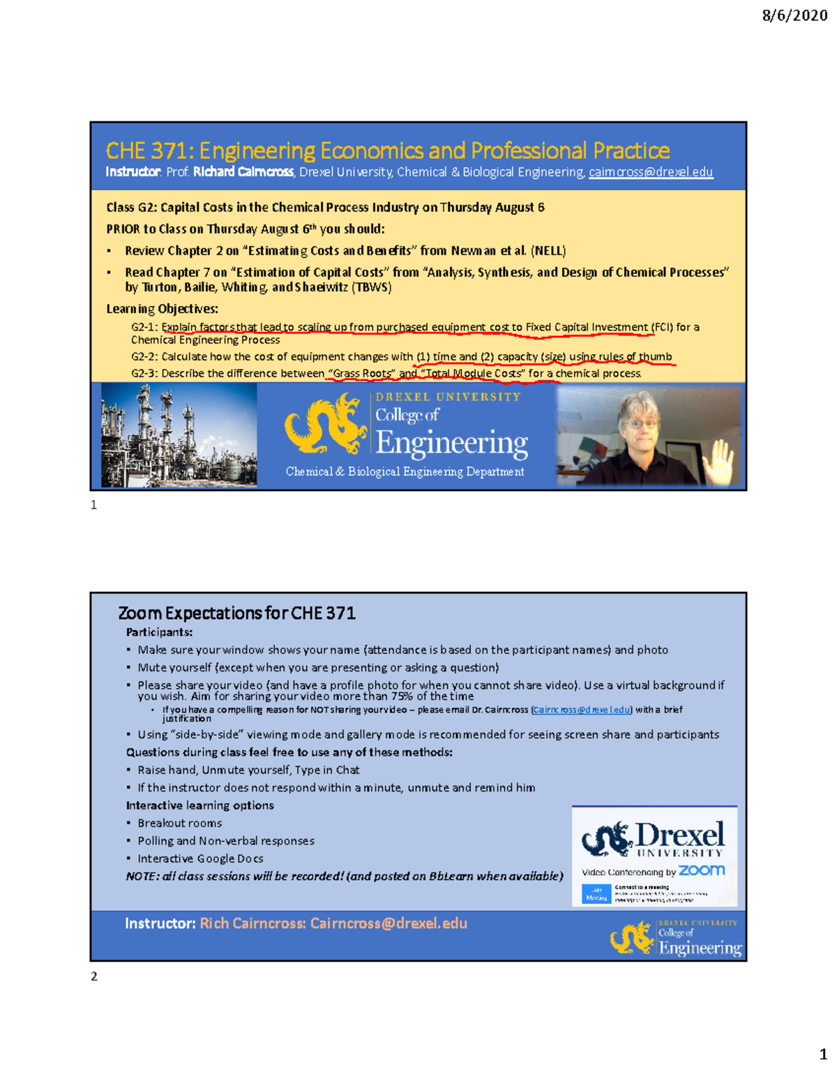 CHE 371: Capital Cost Estimation in Chemical Engineering Projects - Studocu