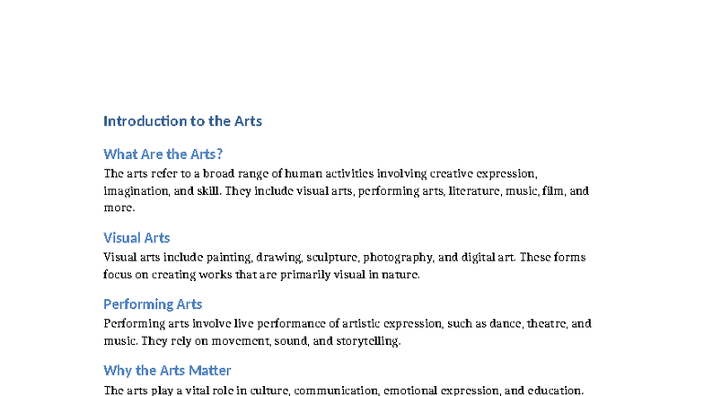 Introduction to the Arts: Exploring Creative Expressions - Studocu