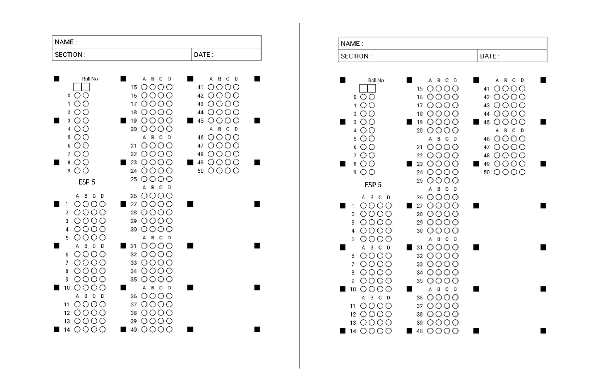 Answer Sheet for All Sections - Exam Responses - Studocu