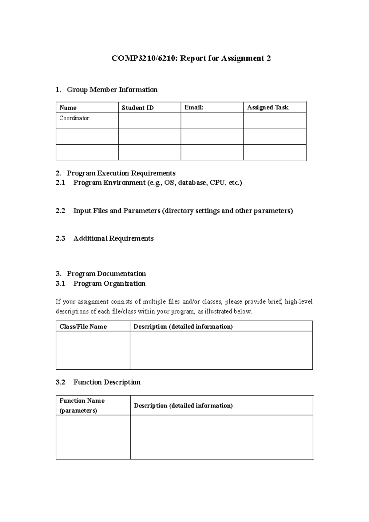 Report Template for Assignment 2: Group Member Info & Program Docs ...