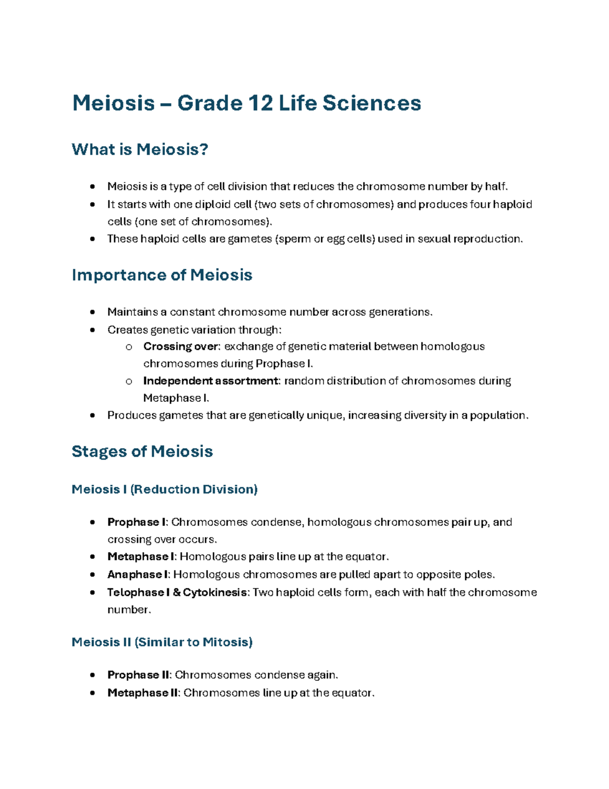 Grade 12 Life Sciences: Understanding Meiosis and Chromosome Division ...