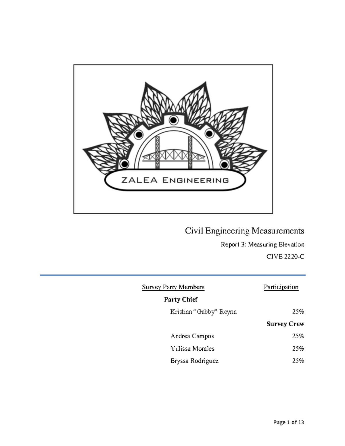 Example - Lab Report 3 Measuring Elevation - A Civil Engineering ...