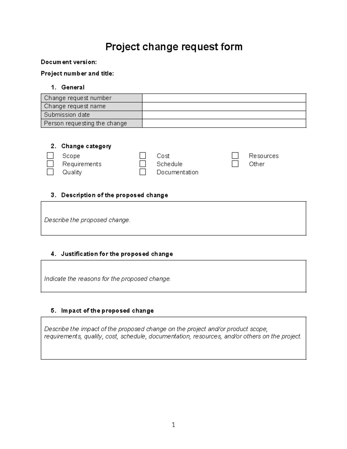 Project Change Request Form - Version 1.0 - Studocu